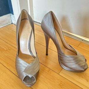 Casadei Chic Silver Peep-Toe Heels Sz 7